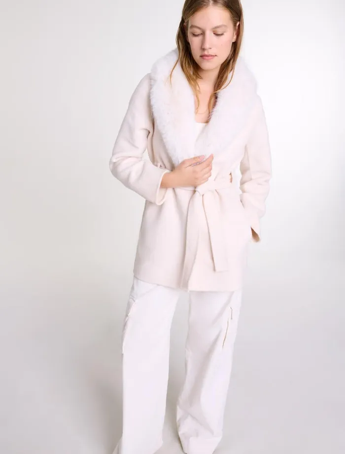 Coats Women Maje Belted Short Coat Ecru