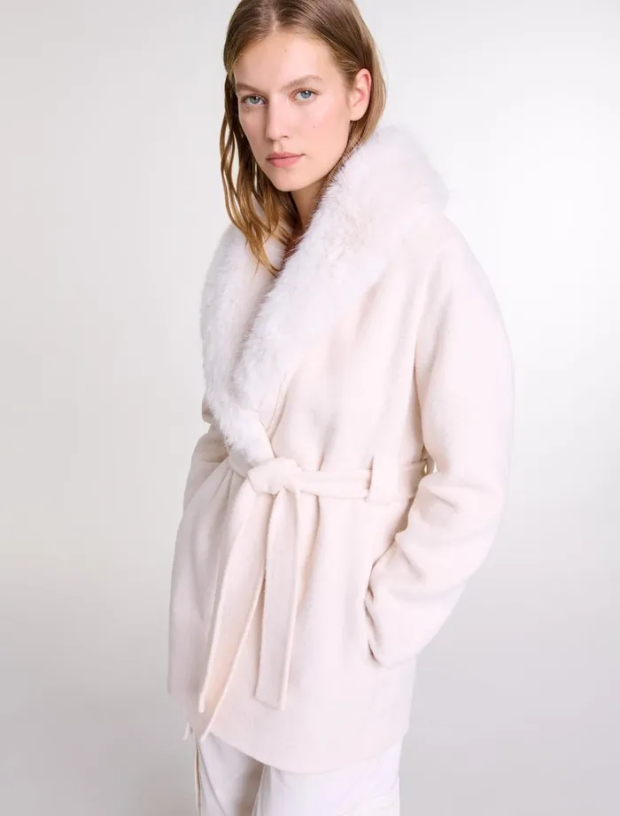 Coats Women Maje Belted Short Coat Ecru