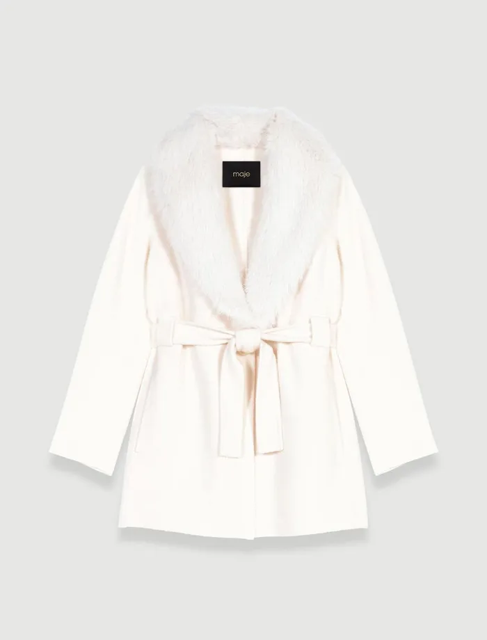 Coats Women Maje Belted Short Coat Ecru