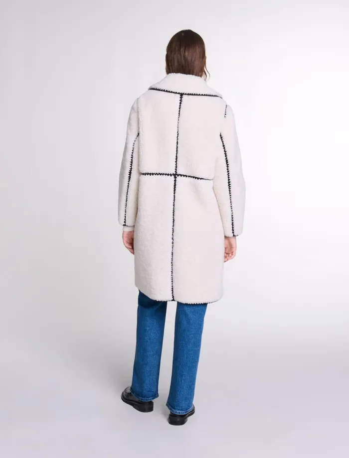 Coats Women Maje MidLength Fleece Coat Ecru Black