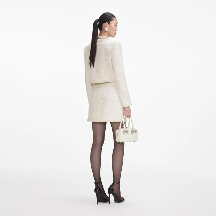 Cream Boucle Pearl Trim Jacket Women Self Portrait Outerwear
