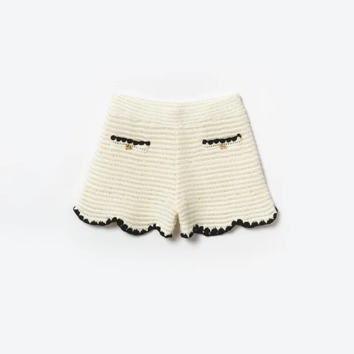Cream Crochet Short Kids Self Portrait Knitwear