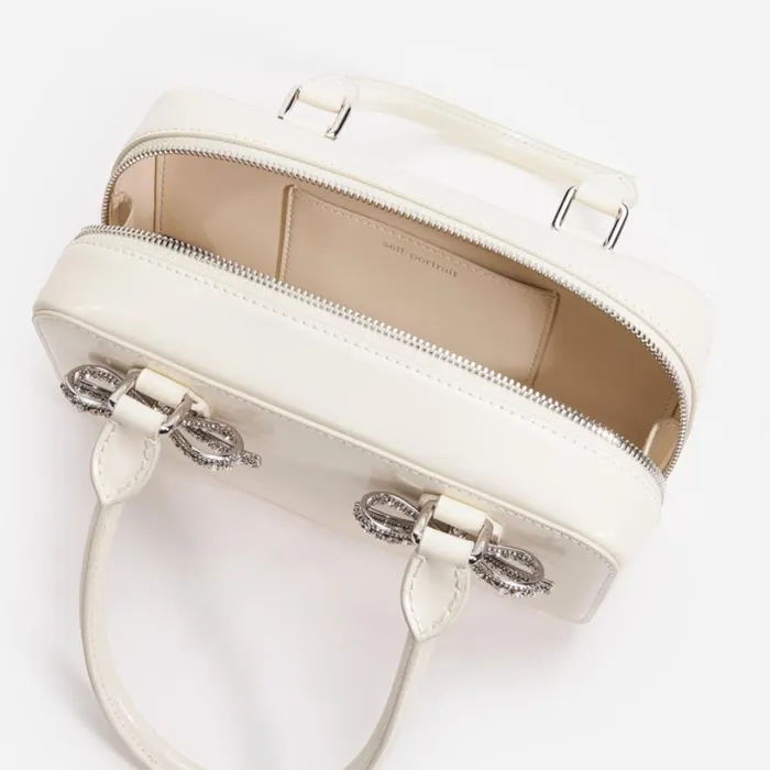 Cream Leather Mini Tote Bag Women Self Portrait Mini Cream Leather Mini Tote Bag Women Self Portrait Mini