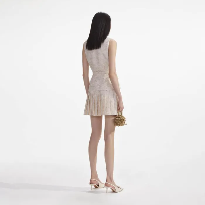 Cream Metallic Boucle Tailored Mini Dress Women Self Portrait Dresses Cream Metallic Boucle Tailored Mini Dress Women Self Portrait Dresses