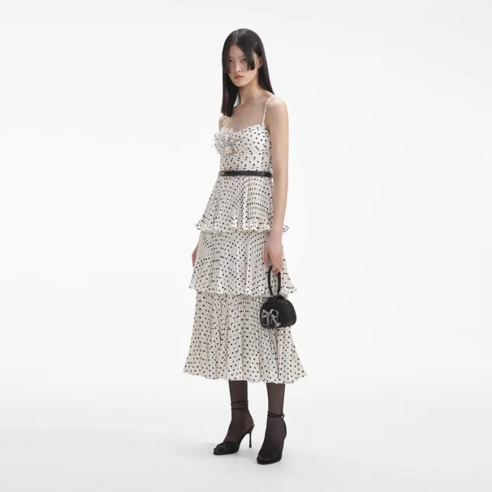 Cream Polka Dot Tiered Midi Dress Women Self Portrait Dresses Cream Polka Dot Tiered Midi Dress Women Self Portrait Dresses