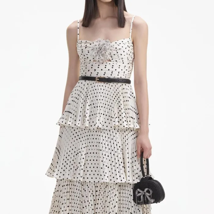 Cream Polka Dot Tiered Midi Dress Women Self Portrait Dresses Cream Polka Dot Tiered Midi Dress Women Self Portrait Dresses
