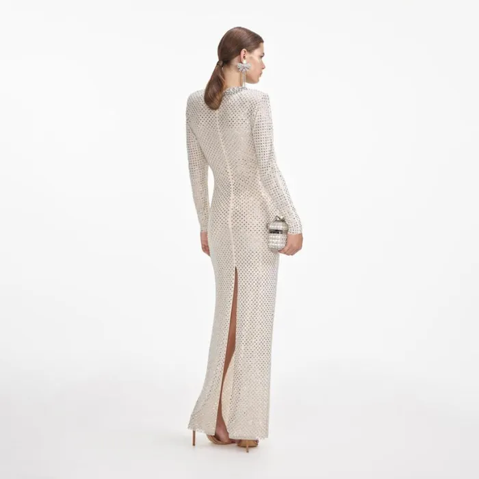 Cream Rhinestone Diamante Trim Maxi Dress Women Self Portrait Dresses