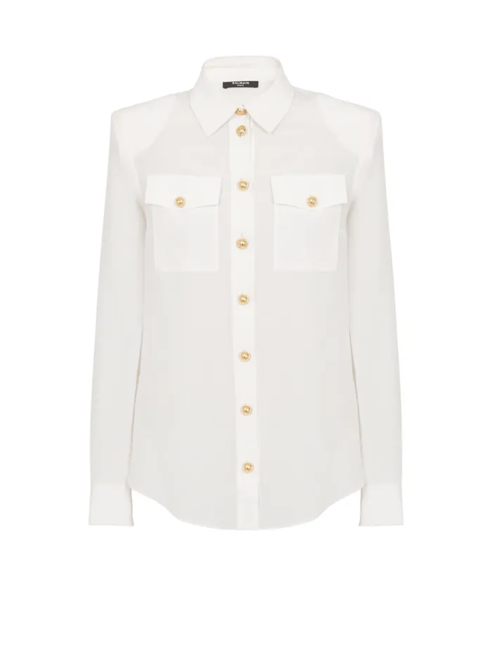Crepe De Chine Shirt White Women Balmain Tops And Shirts