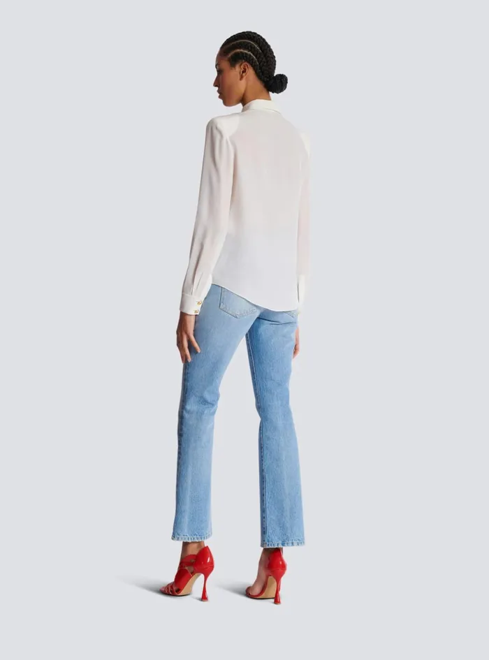 Crepe De Chine Shirt White Women Balmain Tops And Shirts