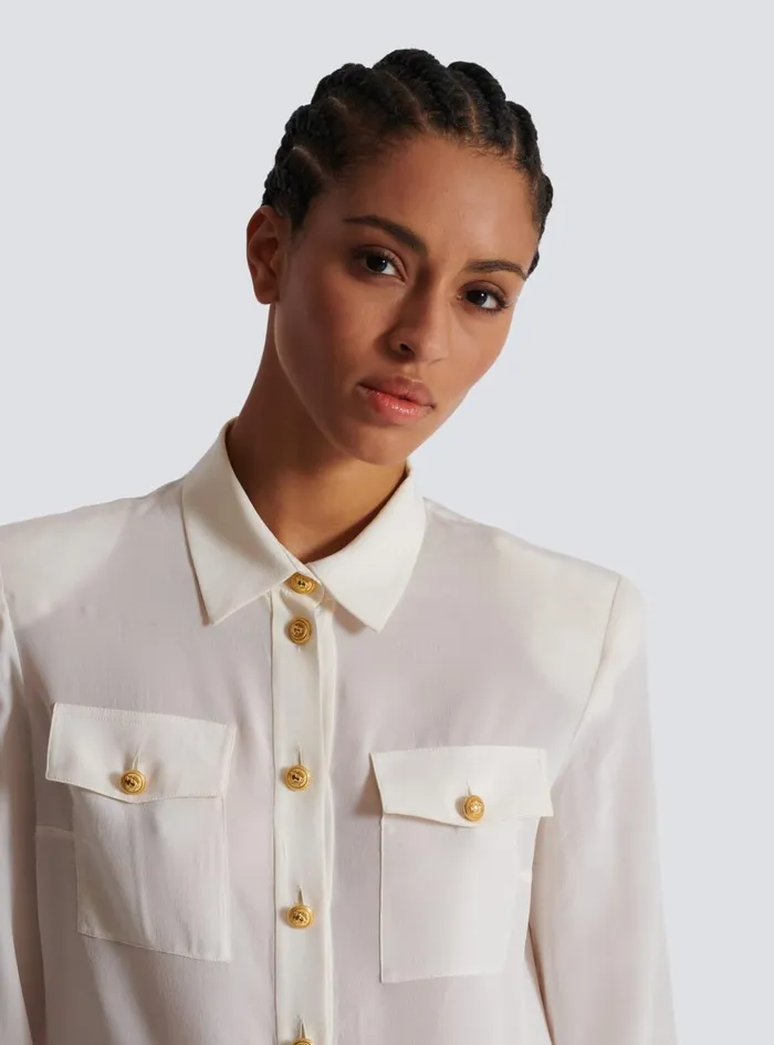 Crepe De Chine Shirt White Women Balmain Tops And Shirts
