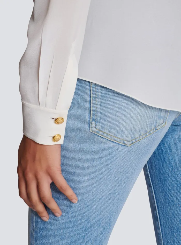Crepe De Chine Shirt White Women Balmain Tops And Shirts