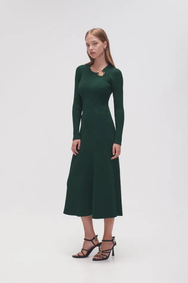 Crescent Knit Midi Dress Forest Green Women Aje Body 038 Crepe Knit