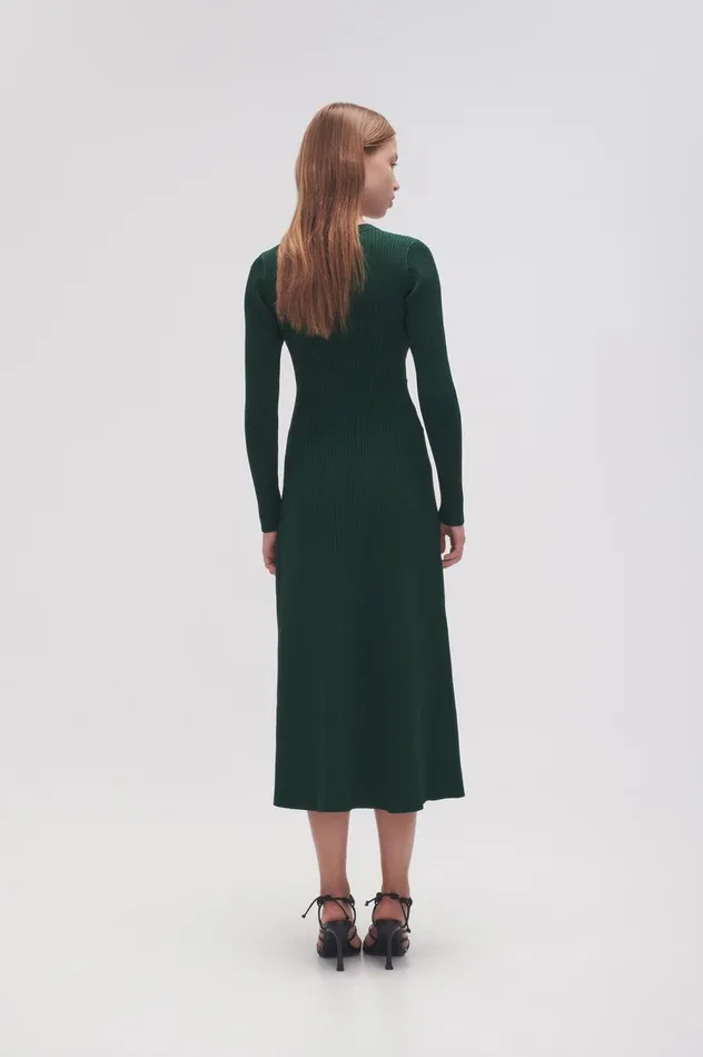 Crescent Knit Midi Dress Forest Green Women Aje Body 038 Crepe Knit