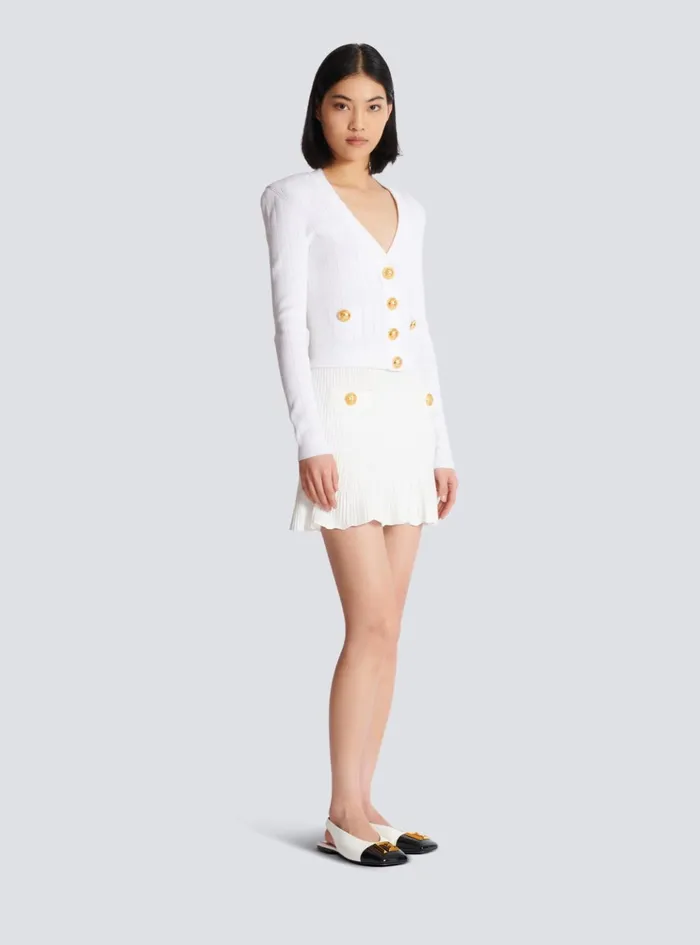 Cropped Knit Cardigan White Women Balmain Knitwear