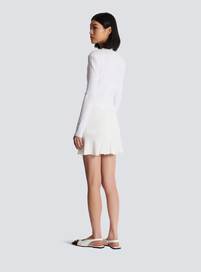 Cropped Knit Cardigan White Women Balmain Knitwear