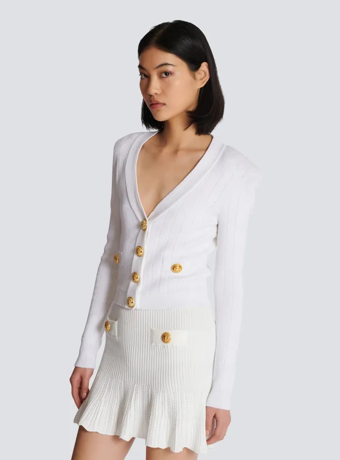Cropped Knit Cardigan White Women Balmain Knitwear