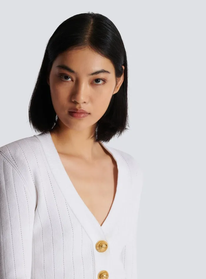 Cropped Knit Cardigan White Women Balmain Knitwear