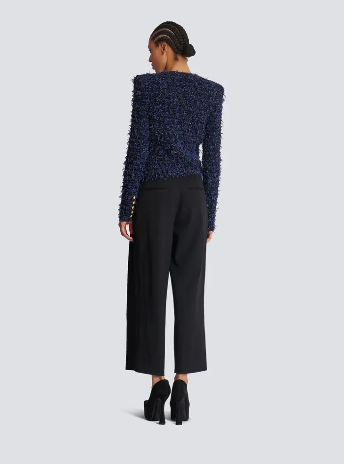 Cropped Tweed Knit Jacket Navy Women Balmain Jackets And Blazers