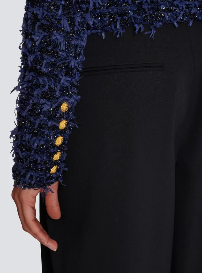 Cropped Tweed Knit Jacket Navy Women Balmain Jackets And Blazers