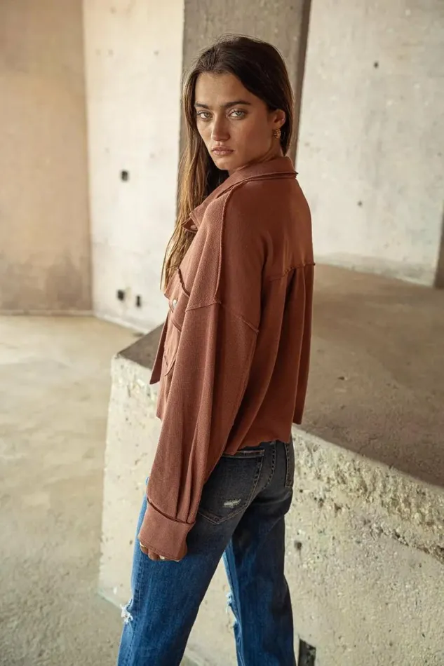 Cropped Waffle Knit Top In Rust Rust Women Bohme Tops