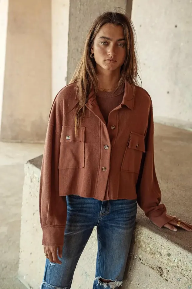 Cropped Waffle Knit Top In Rust Rust Women Bohme Tops