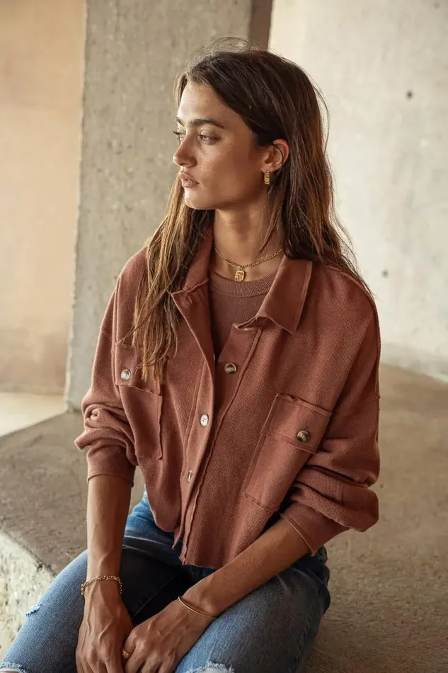 Cropped Waffle Knit Top In Rust Rust Women Bohme Tops