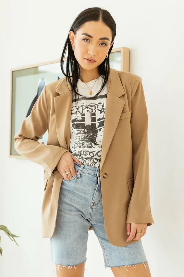 Crystal Blazer In Tan Tan Women Bohme Outerwear