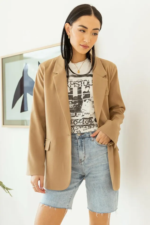 Crystal Blazer In Tan Tan Women Bohme Outerwear