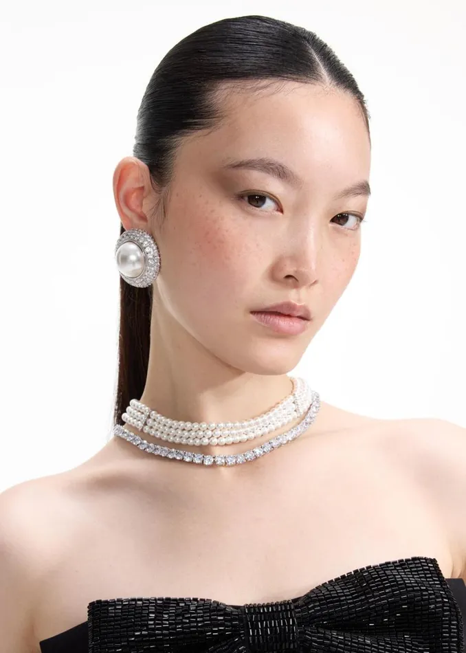 Crystal Pearl Earrings Women Self Portrait Jewellery Crystal Pearl Earrings Women Self Portrait Jewellery