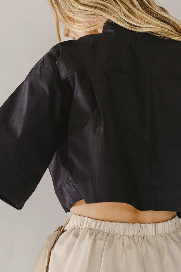 Cyrus Cropped Button Up In Black 8211 FINAL SALE Black Women Bohme Tops