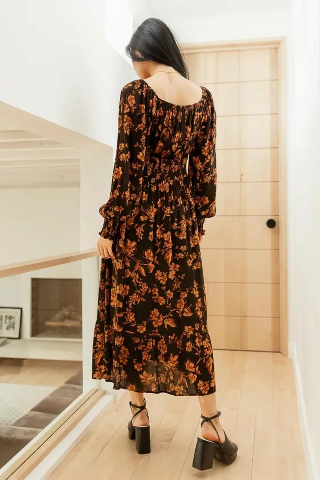Dahlia Floral Midi Dress Black Women Bohme Dresses