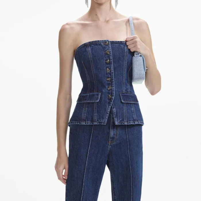 Denim Bandeau Jumpsuit Women Self Portrait Dresses Denim Bandeau Jumpsuit Women Self Portrait Dresses