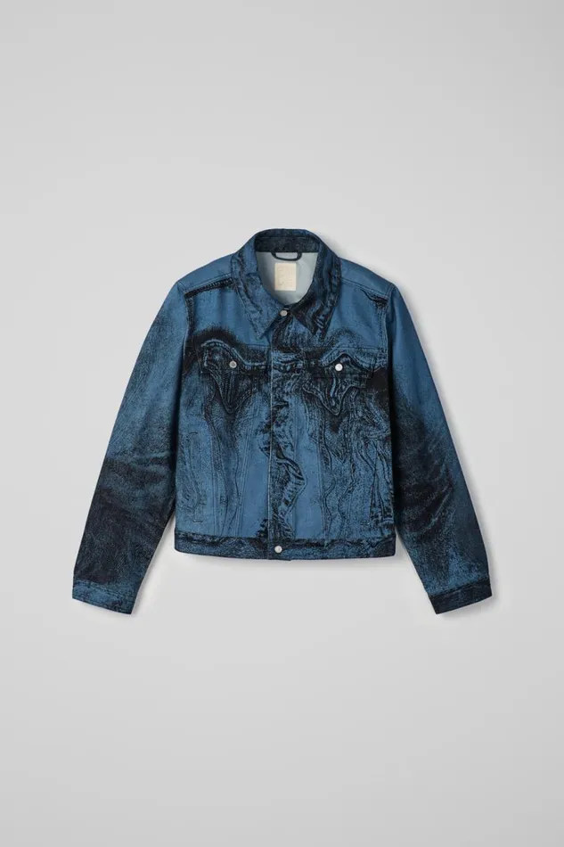 Denim Women Camper Denim Jacket Dark BlueBlack Distorted Print Denim Jacket Denim Women Camper Denim Jacket Dark BlueBlack Distorted Print Denim Jacket