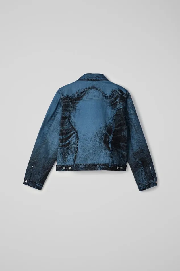 Denim Women Camper Denim Jacket Dark BlueBlack Distorted Print Denim Jacket Denim Women Camper Denim Jacket Dark BlueBlack Distorted Print Denim Jacket