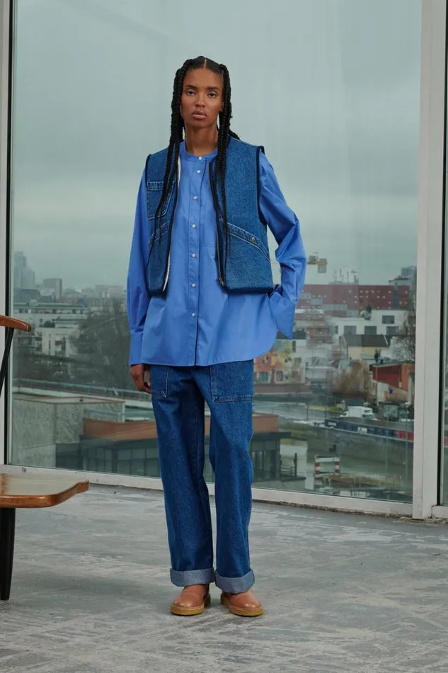 Denim Women Soeur SIMON WAISTCOAT Washed Blue Denim