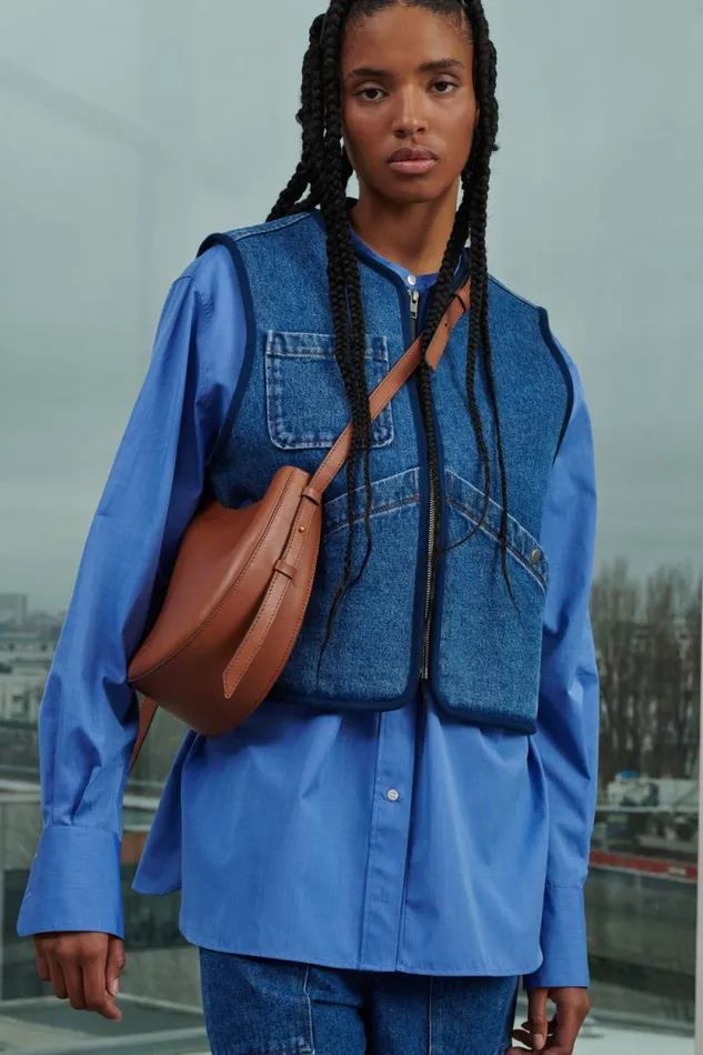 Denim Women Soeur SIMON WAISTCOAT Washed Blue Denim