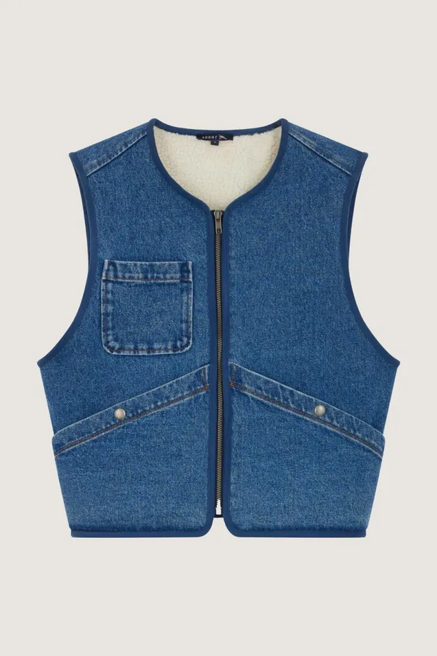 Denim Women Soeur SIMON WAISTCOAT Washed Blue Denim