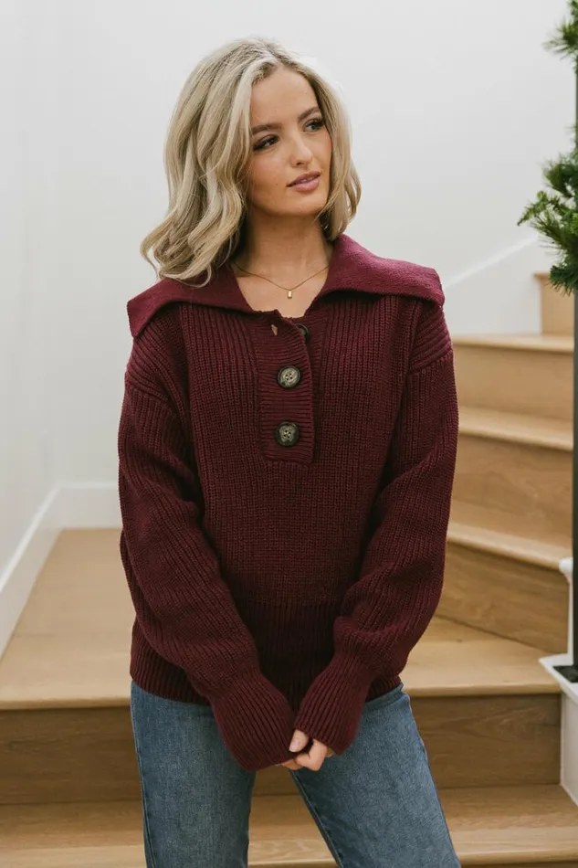 Diana Collared Sweater Burgundy Women Bohme Tops