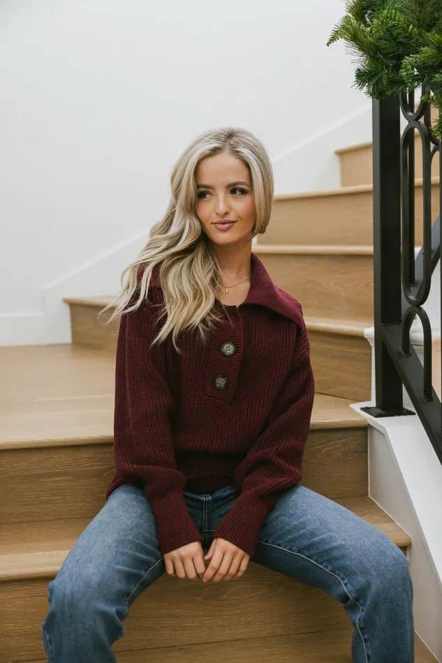 Diana Collared Sweater Burgundy Women Bohme Tops