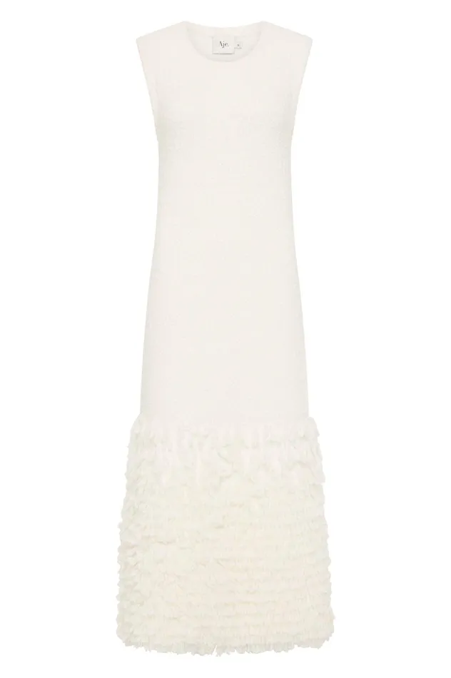 Dimension Knit Midi Dress Ivory Women Aje White Dresses