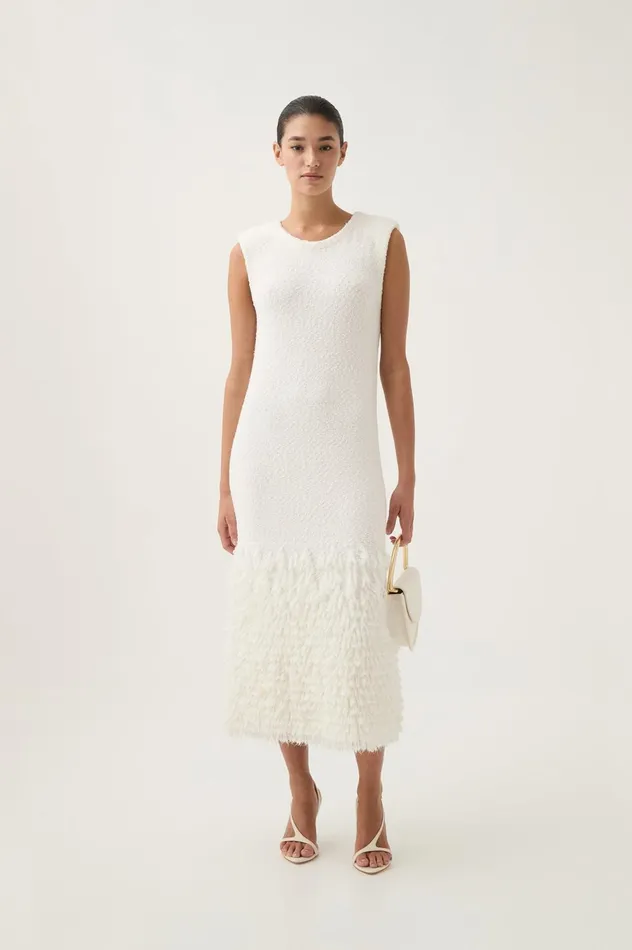 Dimension Knit Midi Dress Ivory Women Aje White Dresses