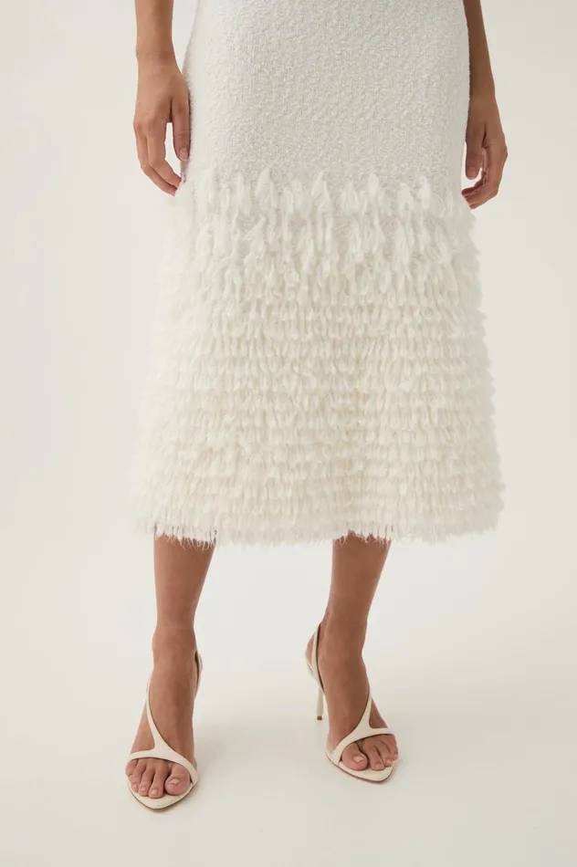 Dimension Knit Midi Dress Ivory Women Aje White Dresses
