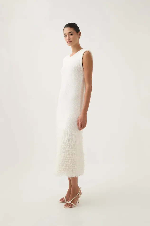 Dimension Knit Midi Dress Ivory Women Aje White Dresses