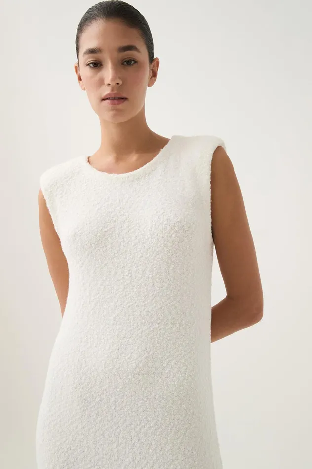 Dimension Knit Midi Dress Ivory Women Aje White Dresses