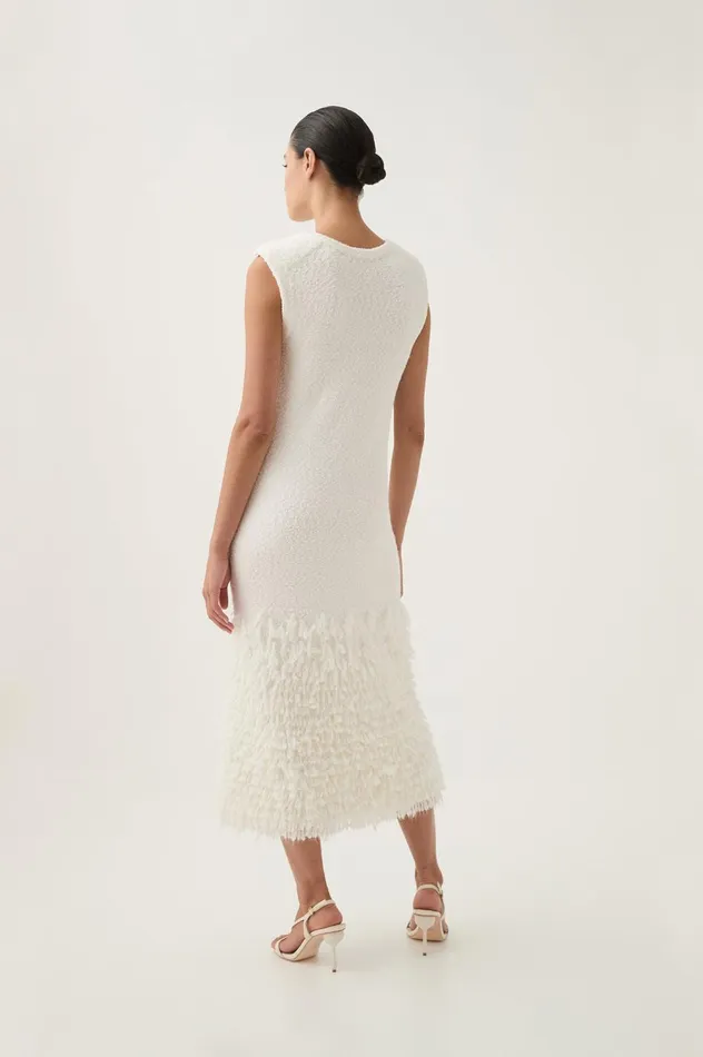 Dimension Knit Midi Dress Ivory Women Aje White Dresses
