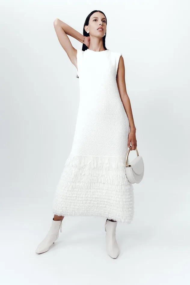 Dimension Knit Midi Dress Ivory Women Aje White Dresses
