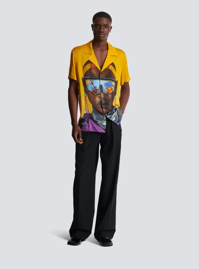 Disney X The Lion King 8211 Satin Pyjama Shirt With Nika Mtwana Print Multicolor Men Balmain Shirts And Polos