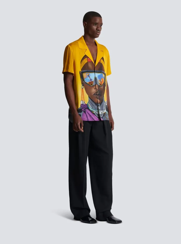 Disney X The Lion King 8211 Satin Pyjama Shirt With Nika Mtwana Print Multicolor Men Balmain Shirts And Polos
