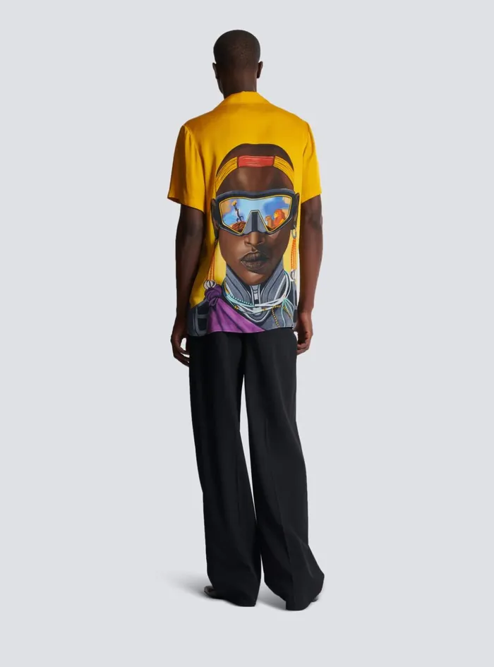 Disney X The Lion King 8211 Satin Pyjama Shirt With Nika Mtwana Print Multicolor Men Balmain Shirts And Polos