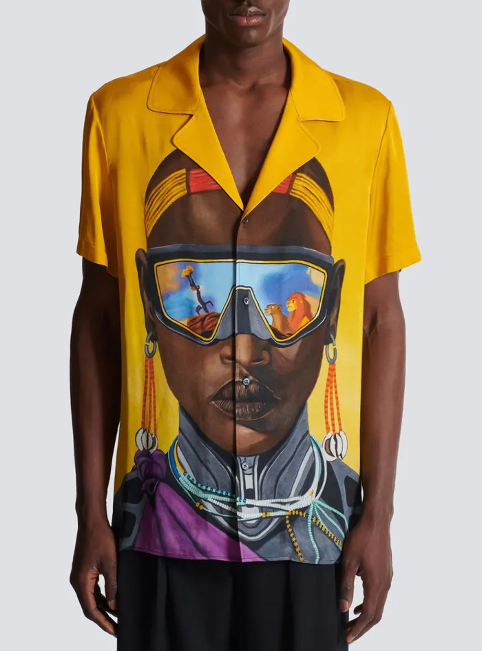 Disney X The Lion King 8211 Satin Pyjama Shirt With Nika Mtwana Print Multicolor Men Balmain Shirts And Polos